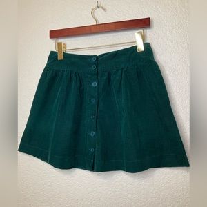 Forever 21 Twee Corduroy Dark Green Mini Skirt Button Front w/ Pockets